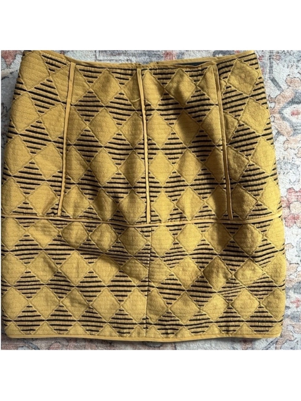 Tibi New York Wool Silk Geometric Cutout Mini Skirt Mustard Gold Size 2 - Picture 2 of 5